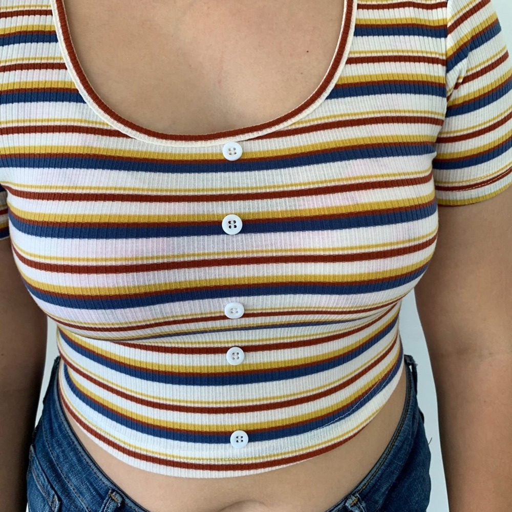 Shein Striped Button Front Tee Size M - image 1